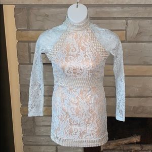 Prettylittlething dusty blue lace dress